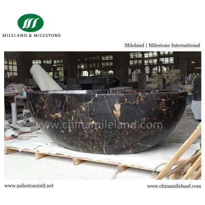 Chinese Natural Stone Portoro Marble Oval Shape Freestanding Bathtub