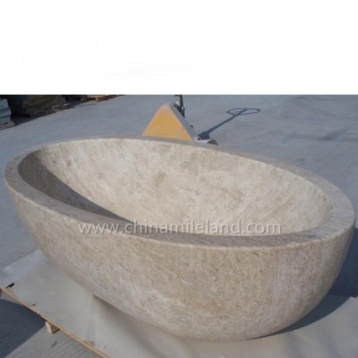 Hot Selling Natural Solid Stone Beige Travertine Bathtub