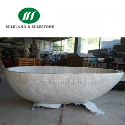 Natural Solid Marble Carrara White Oval Shape Stone Bath Tub For Sale