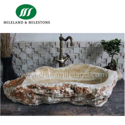 Custom Made Onyx Irregular Shape Freestanding Antique Outdoor Designer Vessel Sinks